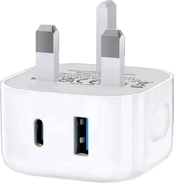 Dual Port USB-C & USB-A Fast Charger Plug - White