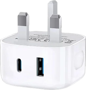 Dual Port USB-C & USB-A Fast Charger Plug - White