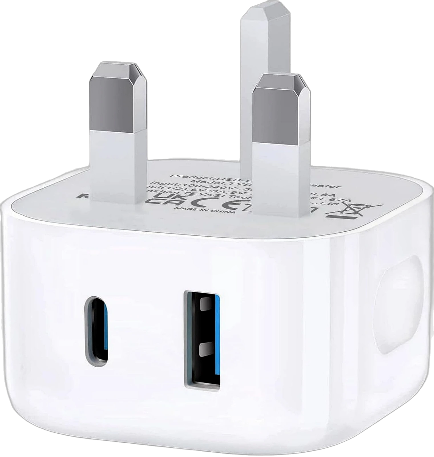 Dual Port USB-C & USB-A Fast Charger Plug - White